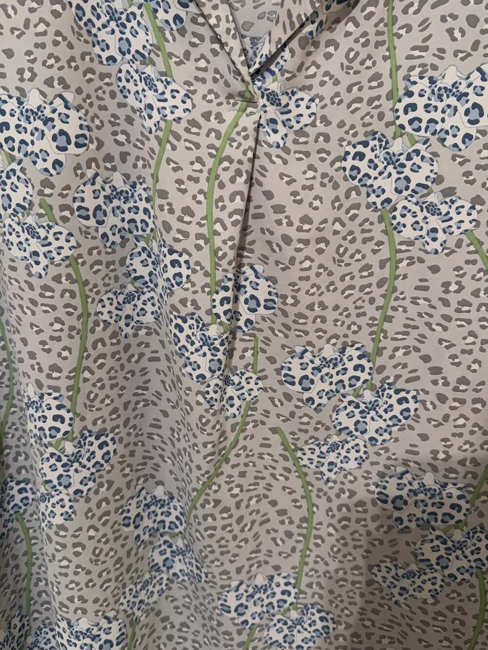 Caroline Hill Women's Leopard Print Short Sleeve Blouse M White Blue